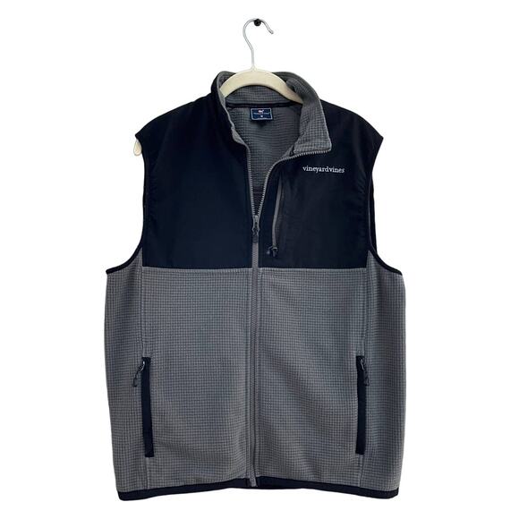 Vineyard Vines Size M Zip Front Vest Black Gray Waffle Knit Pockets